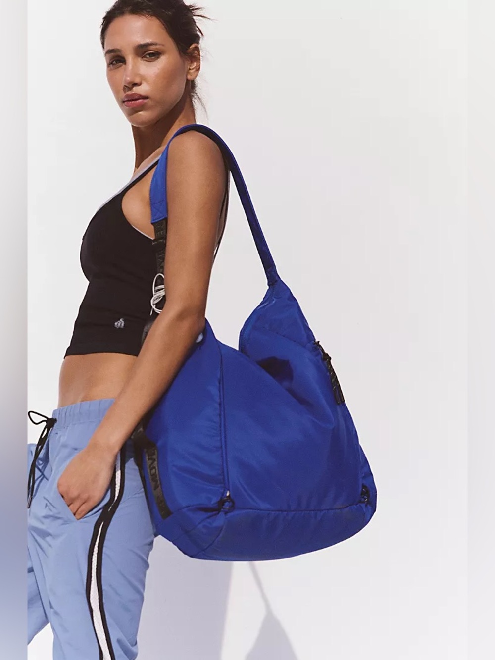 New Free People Blue No Time Zones Carryall Tote Bag Purse Handbag